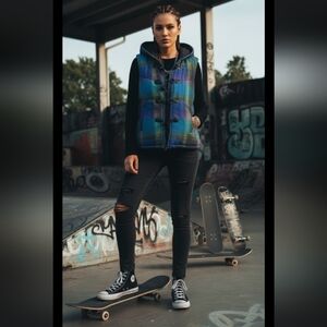 𝅺Roxy Quilted Plaid Vest with Sherpa lined hood Size Small